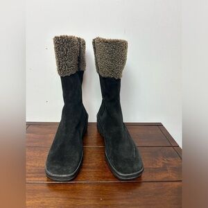 STUART WEITZMAN BLACK CHUNKY Y2K Sherpa Made Spain Minimalist Square Booties 6